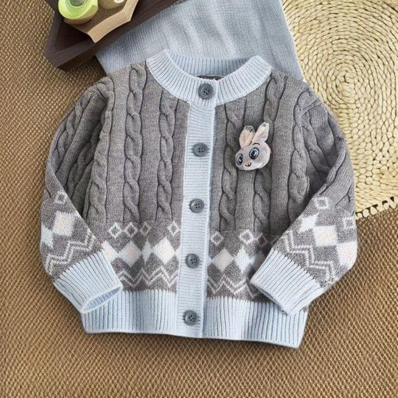 Children's Sweater Cardigan for Autumn, Knitted Jacket for Baby Girls, Cute Spring and Autumn Style Baby Clothes with Cartoon Design