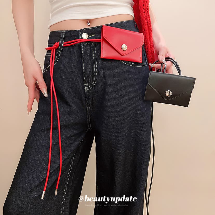 Korean Style Denim Waist Storage Bag Leather Strap Waist Chain Fashionable All-match Belt Niche style Stylish Waist Decoration