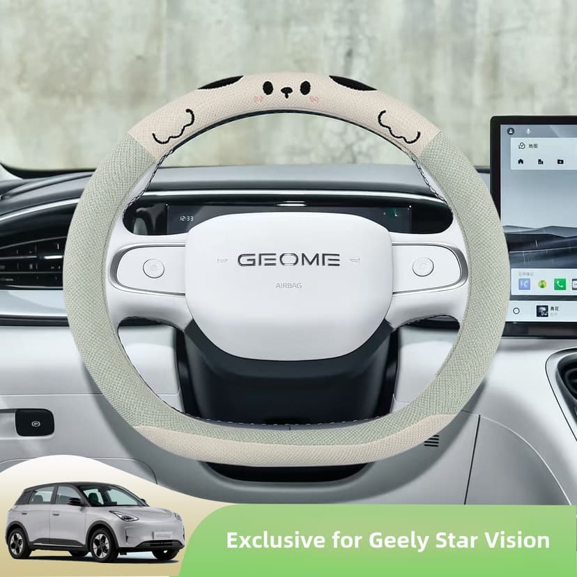 Suitable for Geely Xingyuan Steering Wheel Cover, Universal Cartoon Cotton and Linen Breathable Handlebar Cover for All Seasons, Anti-Slip Interior