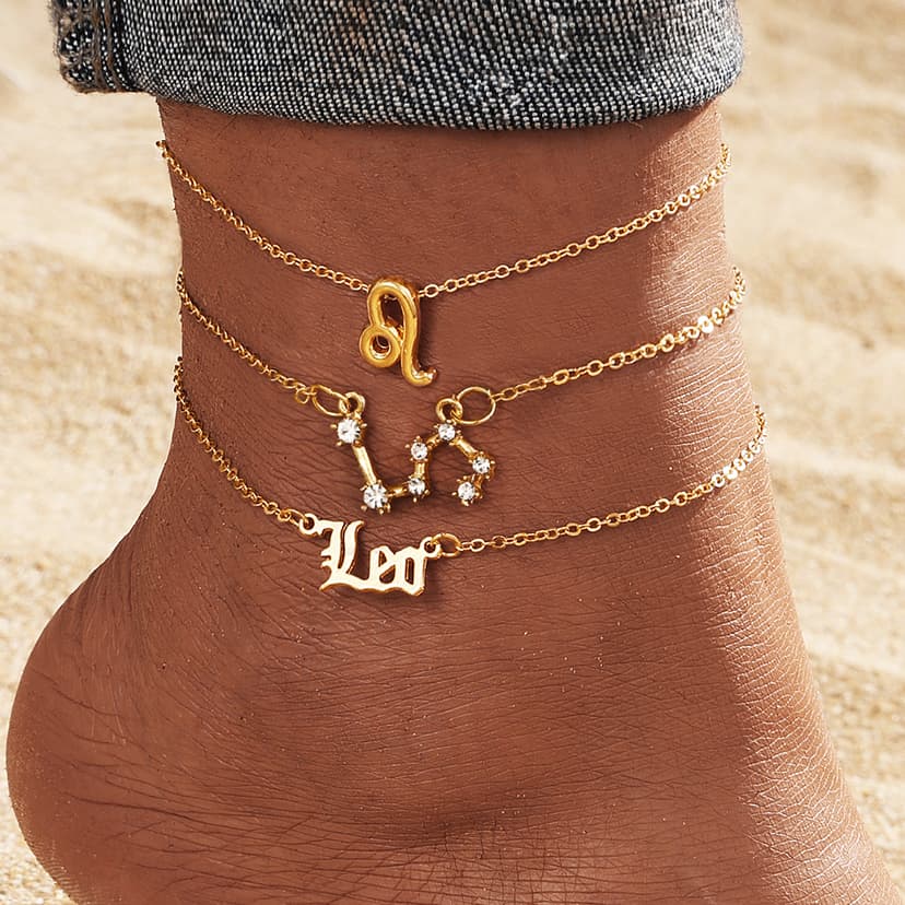 3-piece ankle chain set Fashion cross-border New arrival 12 constellation alloy anklet female 3-piece Suit