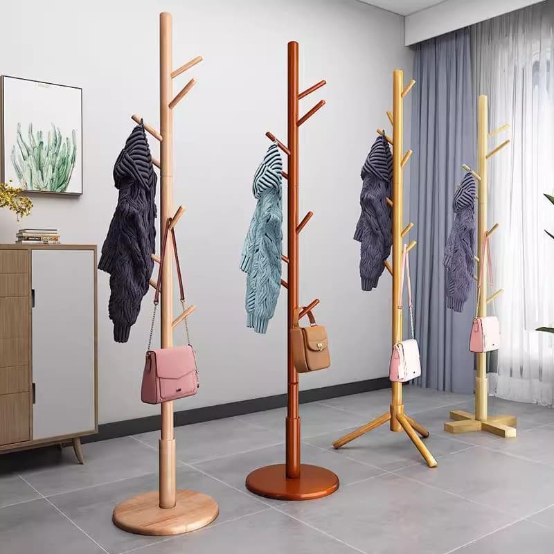 Solid Wood Coat Rack Floor Bedroom Storage Living Room Clothes Rod For Home Indoor Vertical Simple Bag Hanging Rack