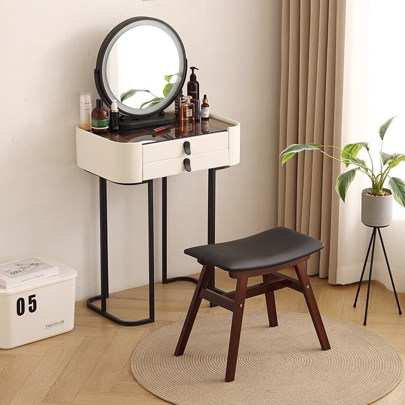 Makeup Stool Solid Wood Square Stool Soft Bag High Bench Girl's Bedroom Fancy Dressing Table Stool Antique Saddle Stool