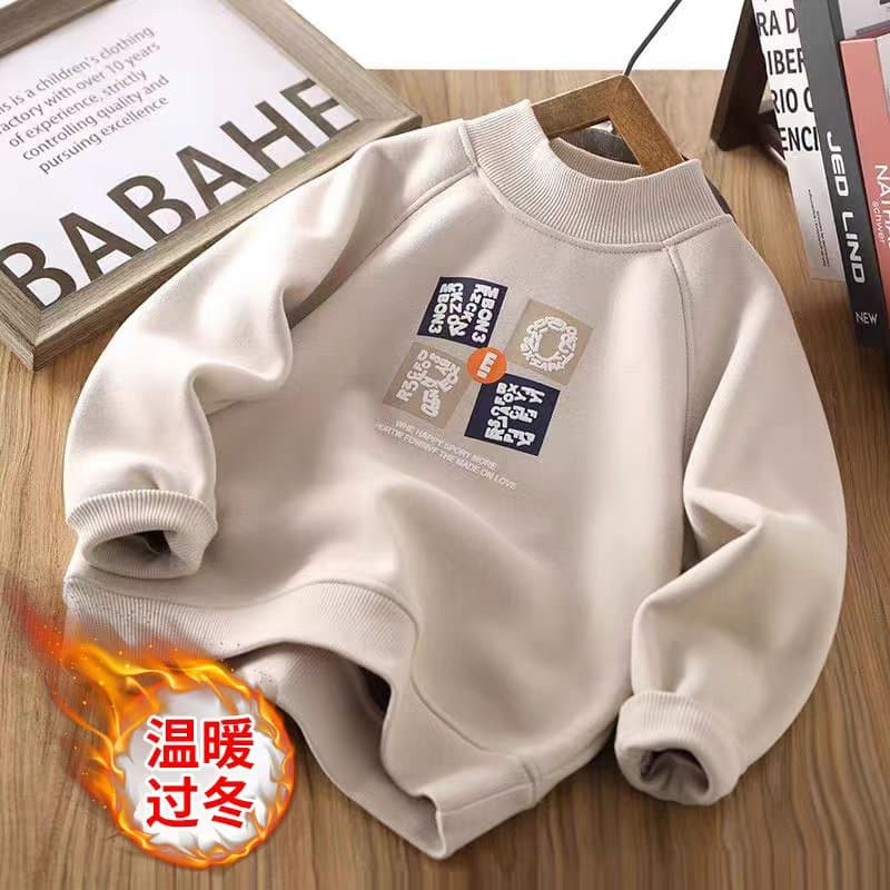 [Fleece-Lined] High-End Boys' Autumn and Winter Fleece-Lined Warm Sweatshirt 2025 New Model for Older Children, Cool and Versatile Round Neck