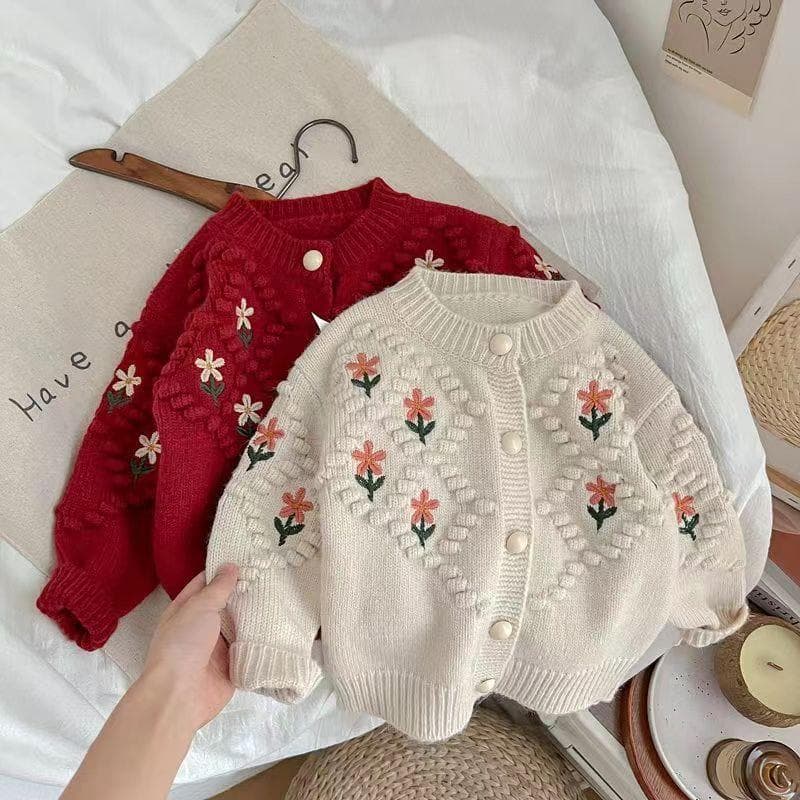 Girls' Spring Sweater Cardigan Jacket 2025 Autumn and Winter New Korean Style Children's Spring and Autumn Knitted Thickened Top with Round Neck