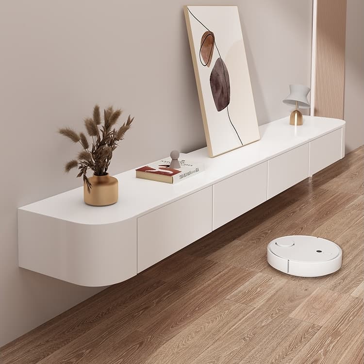 Genji Muyu Suspended TV Cabinet Solid Wood Wall-Mounted Rock Board Bedroom Living Room Cream Wind Small Apartment White Suspended