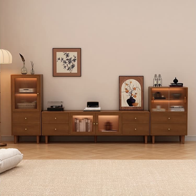Genji Muyu Solid Wood Coffee Table TV Cabinet Combination Modern Minimalist Locker Small Apartment Living Room For Home Floor