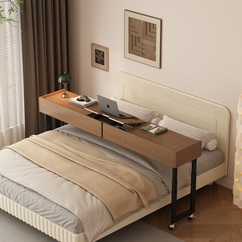 Bed Laptop Table Cross-Bed Movable Lifting Bed Office Table Bedroom Solid Wood Rectangular Table