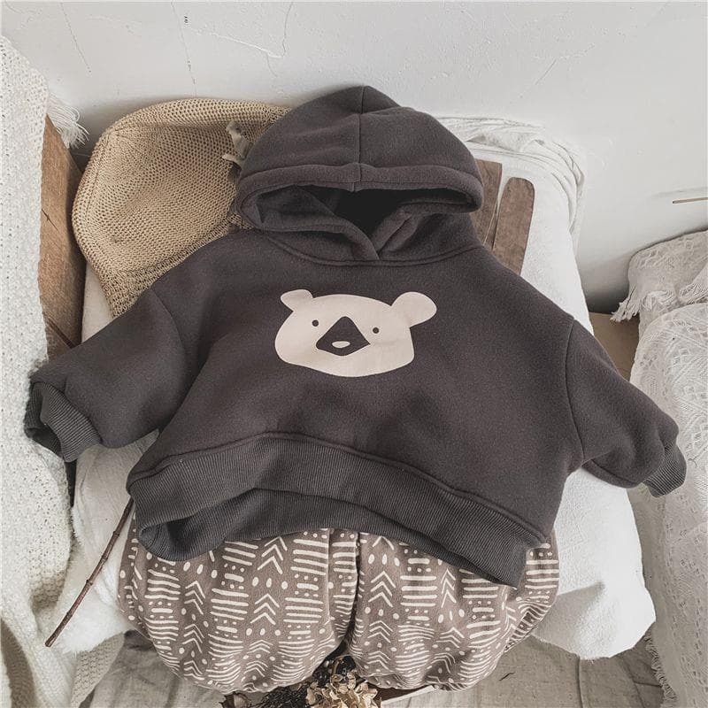 Baby Autumn and Winter Clothing Korean Style Infant Hooded Double-Layer Sweatshirt for Boys and Girls Loose Fleece-Lined Sweatshirt Toddler Jacket