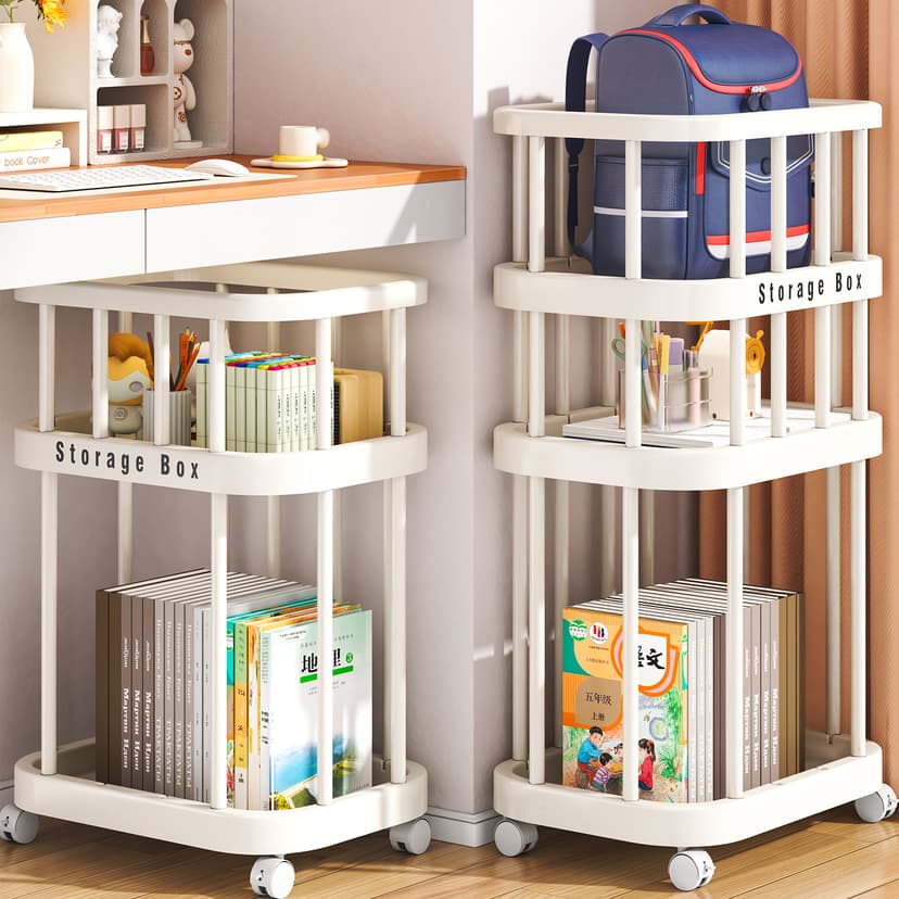 School Bag Storage Rack, Multi-Functional Shelf, Multi-Layer Children's Book Storage Rack, Floor-Standing Trolley, Mobile Under-Desk for Dormitory