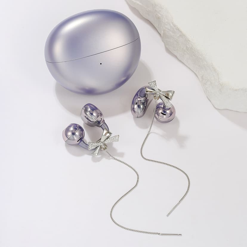 Suitable for Freeclip2 Generation Ear Clip Headphones, Glossy Bow Ear Wire, Anti-Lost Chain, Diamond Buckle, DIY Small Decoration for Women