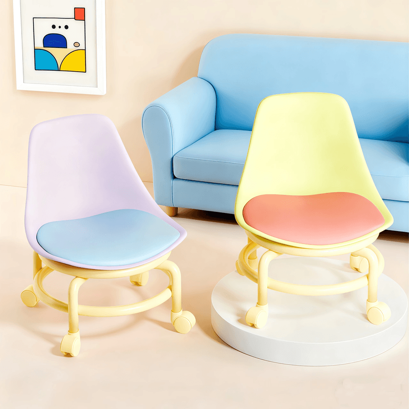 Dopamine Cream Wind Universal Wheel Small Stool Pulley Low Stool Movable For Home Bench Living Room with Baby's Step Chair