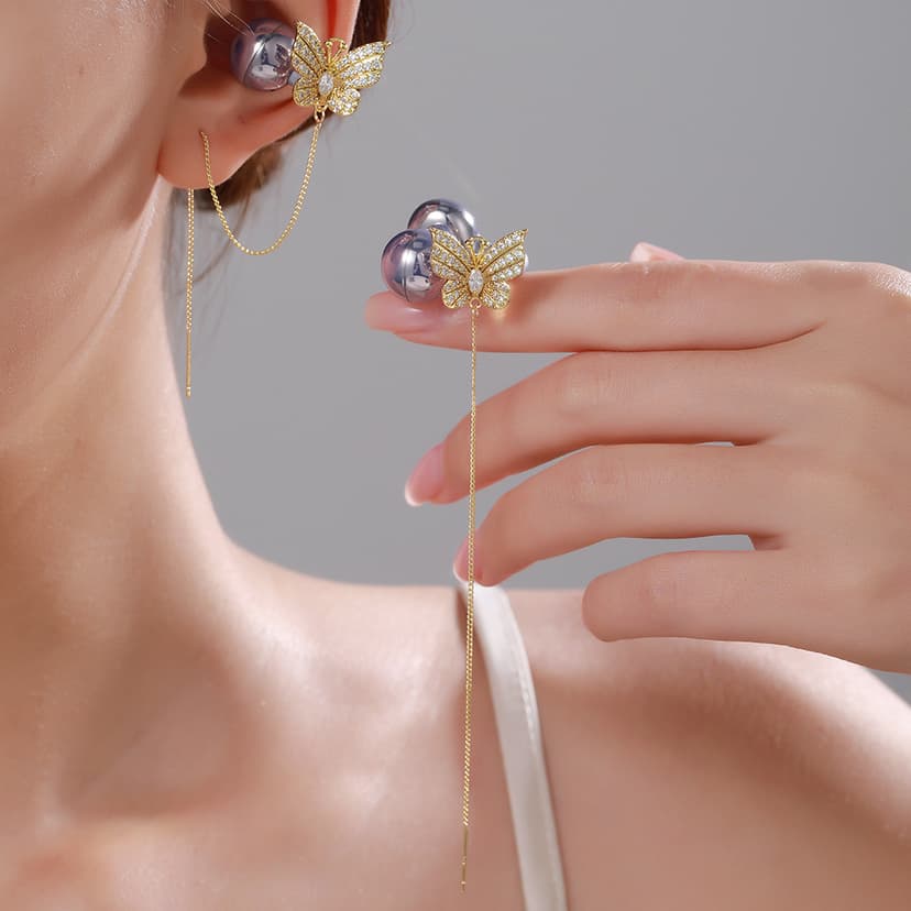 For freeclip Second Generation Earrings Full Diamond Butterfly Ear Clip Debit New arrival Universal Anti-lost Earphone Drill Buckle