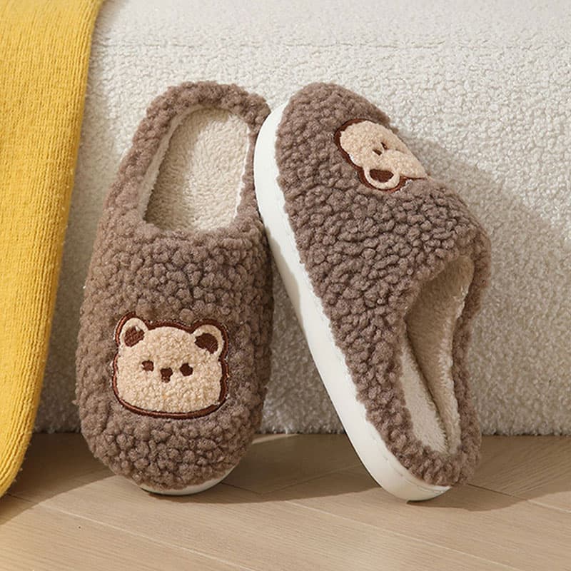 Fleece-lined Cotton Slippers Women's Men's Bear Slippers Winter Indoor Fall and winter For Home Stuffed Simple Home Winter Heattech