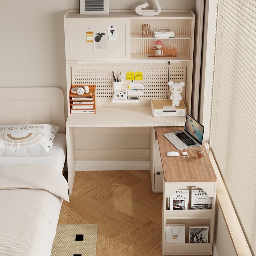 Study Table for Primary School Students Rotate Multi-functional Writing Table kids Bedroom Solid Wood Homework Desk Storage Rack