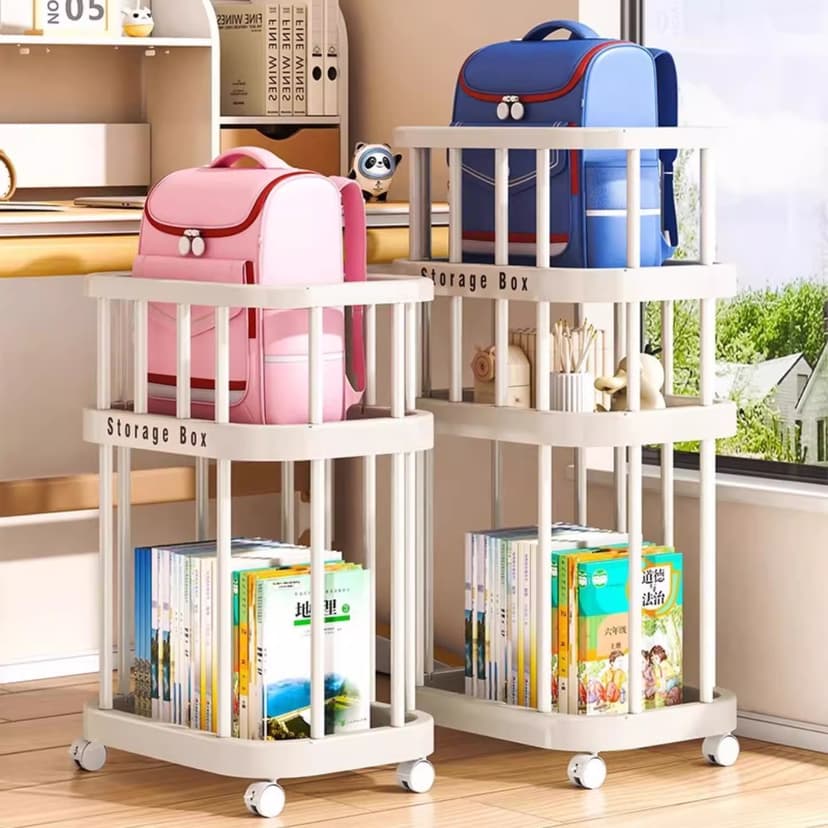 School Bag Storage Rack, Multi-Functional Shelf, Multi-Layer Children's Book Storage Rack, Floor-Standing Trolley, Mobile Under-Desk for Dormitory