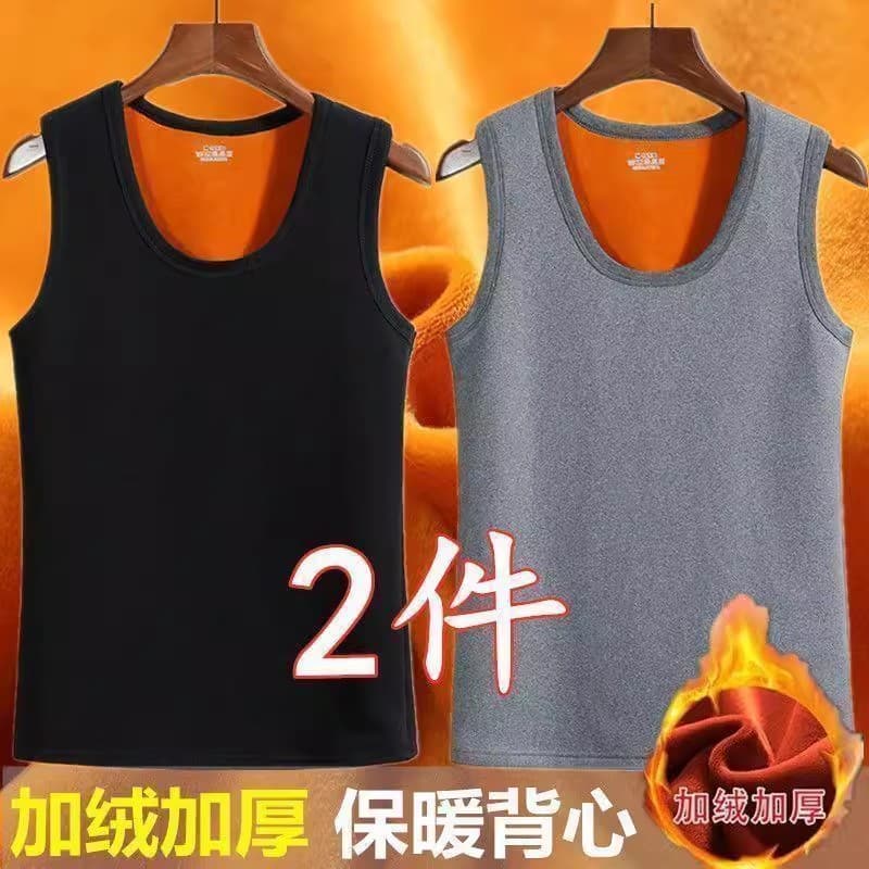 Men's Fleece-Lined Thick Warm Vest, Large Size, Close-Fitting, Autumn and Winter Inner Wear, Thick Vest, Base Layer Shirt, Solid Color Top