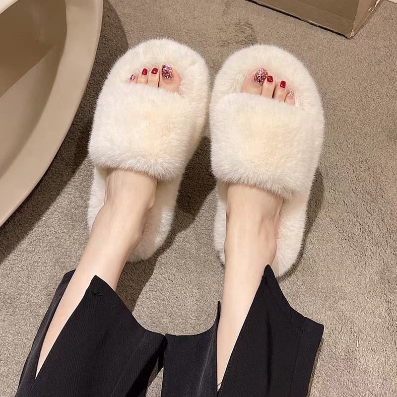 High-End Furry Slippers for Women, Suitable for Outdoor Wear in Autumn and Winter 2025, New Korean-Style Chic Trendy Slippers, Slip-On Cotton Slippers