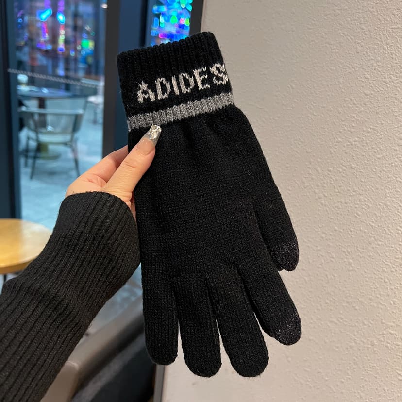 Large Men's Winter Touchscreen Gloves, Cold-Proof, Warm, Fleece-Lined, Knitted Cotton Gloves, Large Size, Five-Finger Gloves for Driving