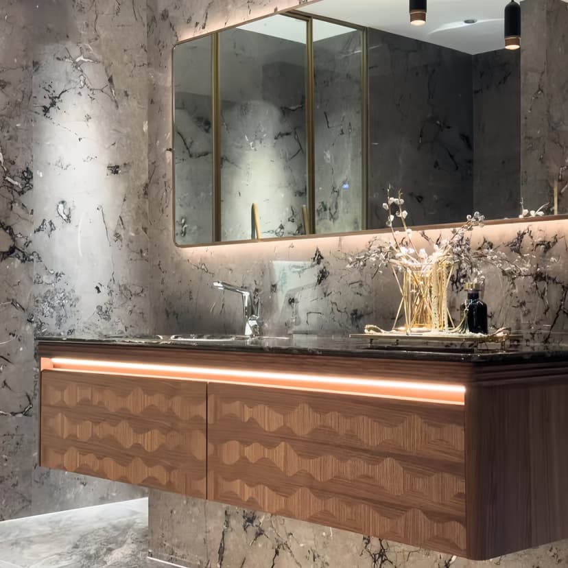 Medieval-Style Bathroom Cabinet Set with Marble Luxury Stone Seamless Ceramic Basin, Bathroom Sink, Hand-Washing Basin Cabinet