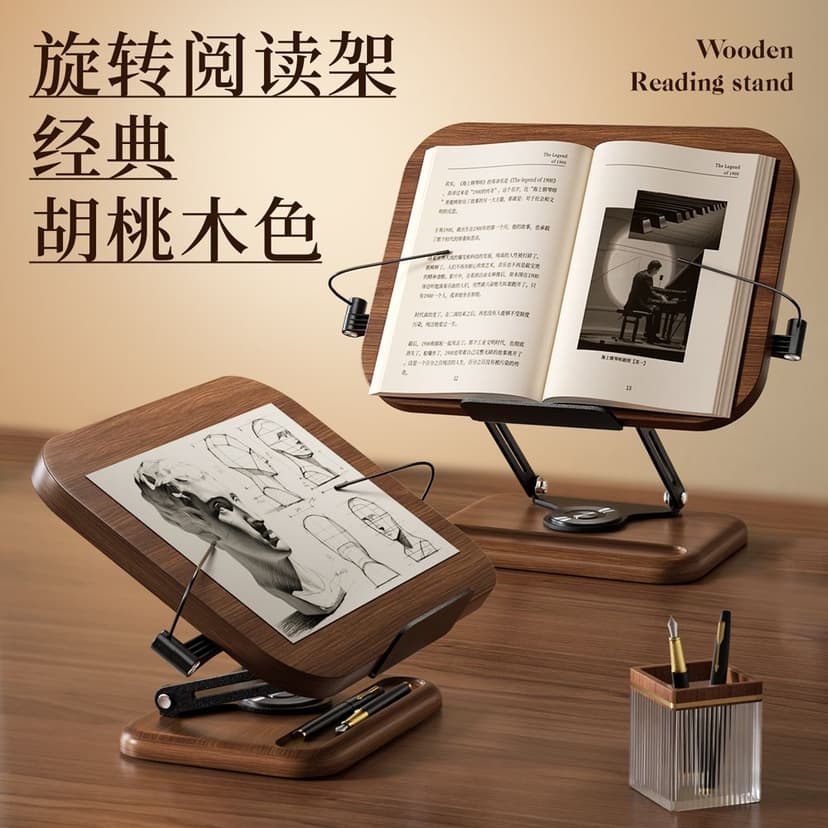 Bookshelf Desktop Adult Reading Stand, Book Holder, Desktop Rotatable Reading Stand, Multifunctional Adjustable Walnut Wood Reading Stand, Reading in Bed Tool, Book Stand, Study Book Holder, Desk Bookshelf
