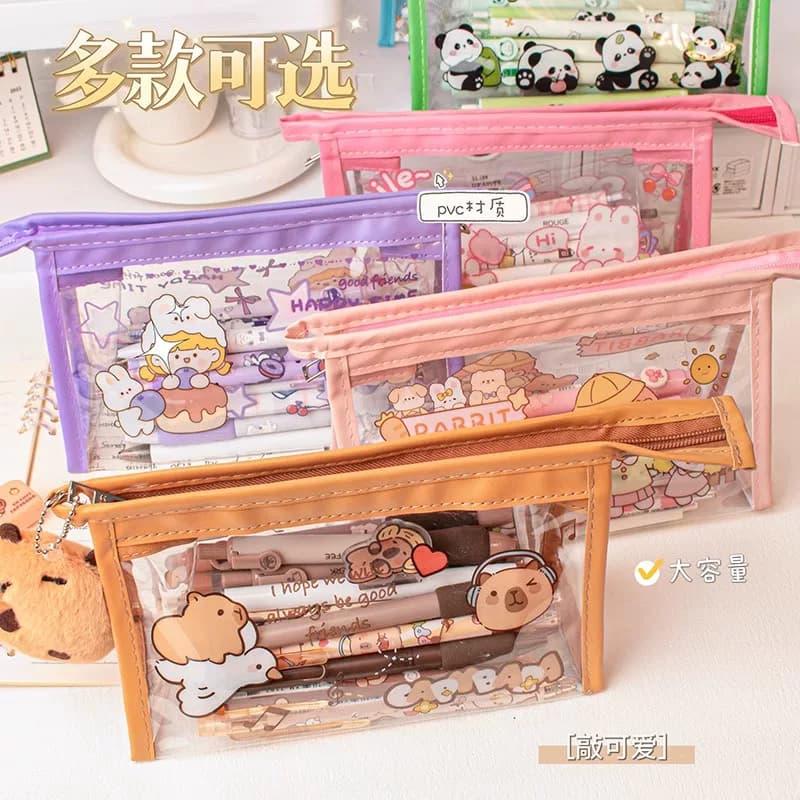 Transparent Pencil Case Cartoon Capybara New Pvc Cute Capybara Stationery Bag Creative Student Supplies Storage Bag
