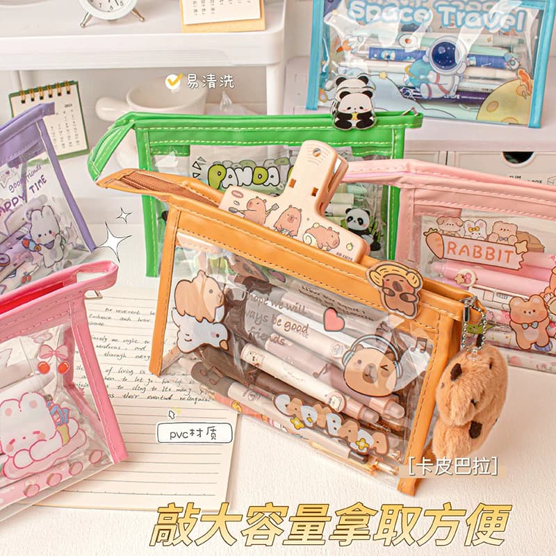 Cartoon Transparent Pencil Case for Boys and Girls, High-Looking Stationery Bag for Primary School Students, Children's Holiday Gifts, Whole Class Prizes Wholesale