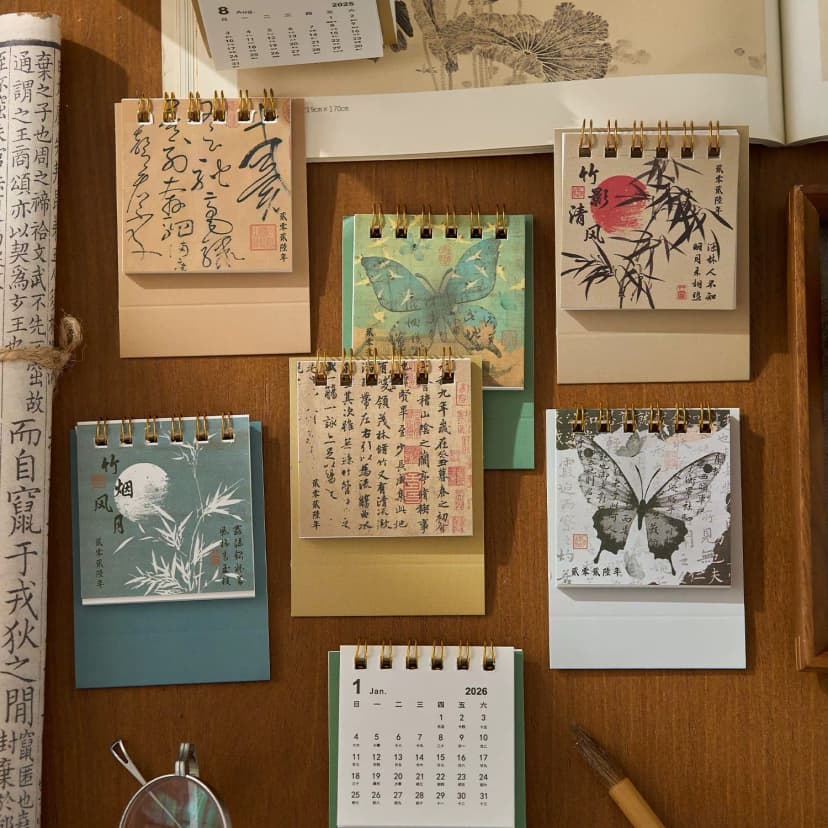 2026 Mini Desk Calendar Ink-Color Series Chinese Style Ancient Style Small Desk Calendar Desktop DIY Decoration Ornament