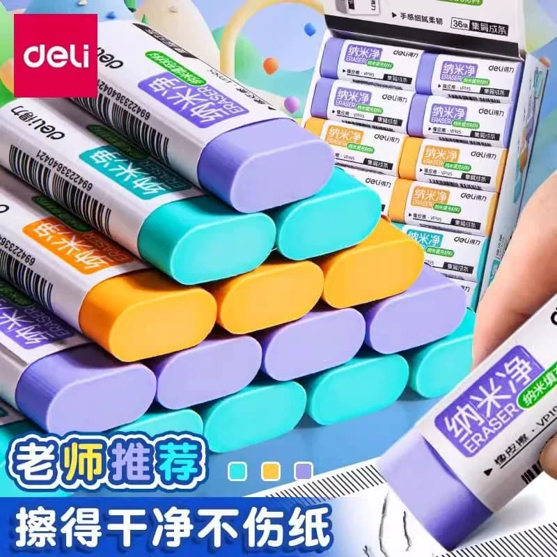 Deli Nano Eraser for Students, True Debris-Free, Clean, No Residue, Macaron Color 4B Exam Eraser