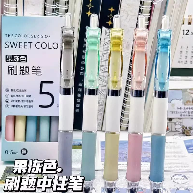 Jelly-Colored Exam Pen, High Aesthetic Value, Retractable Gel Pen for Students, Study, Meetings, Signature Pen, 0.5mm Quick-Dry Ink