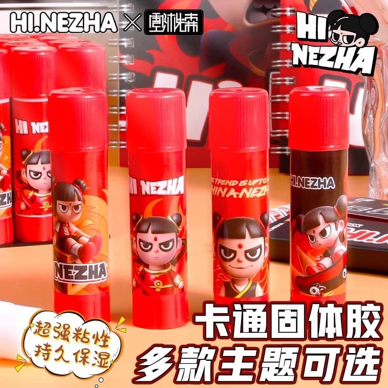 Nezha Co-Branded Solid Glue Cartoon Glue Stick High Viscosity Transparent Primary School Children's DIY Pen-Type Dot Glue