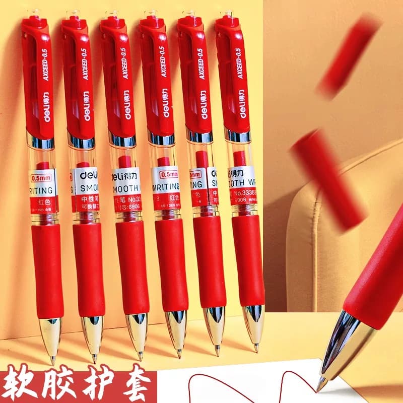 Deli Red Pen for Students, Retractable Red Gel Pen 0.5mm, Specifically for Teachers to Correct Test Papers and Grade Assignments