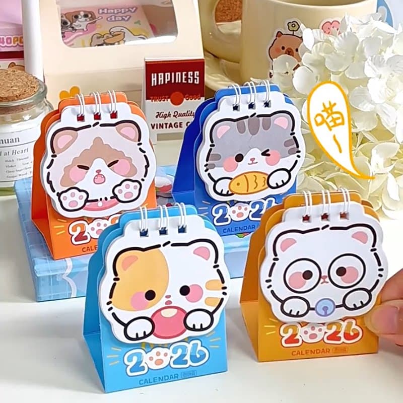 Creative Cartoon Cat Small Desk Calendar 2026, Unique Cute Desktop Calendar Planner, Portable Desk Calendar Ornament