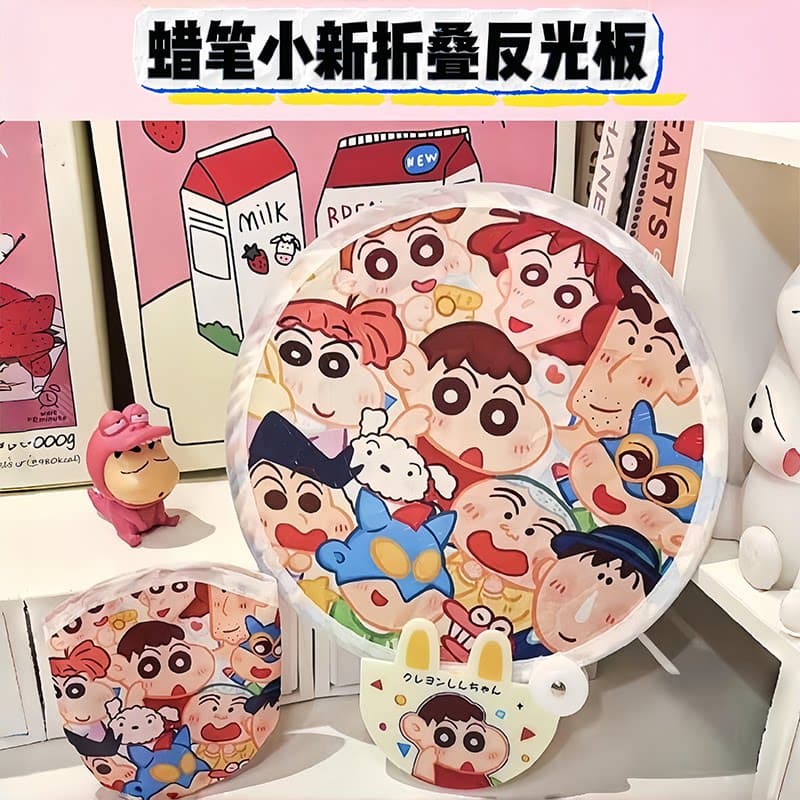 Crayon Shin-Chan Reflective Fan Photo Prop, Foldable Portable Cartoon Cute Folding Fan, Durable for Summer, for Women