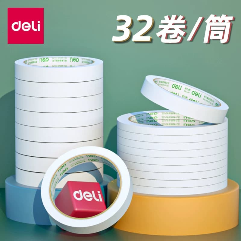 Deli Double-Sided Tape High Viscosity Strong Fixation Wall Surface Car Use Adhesive Traceless Sponge Cotton Paper Tape Transparent Tape
