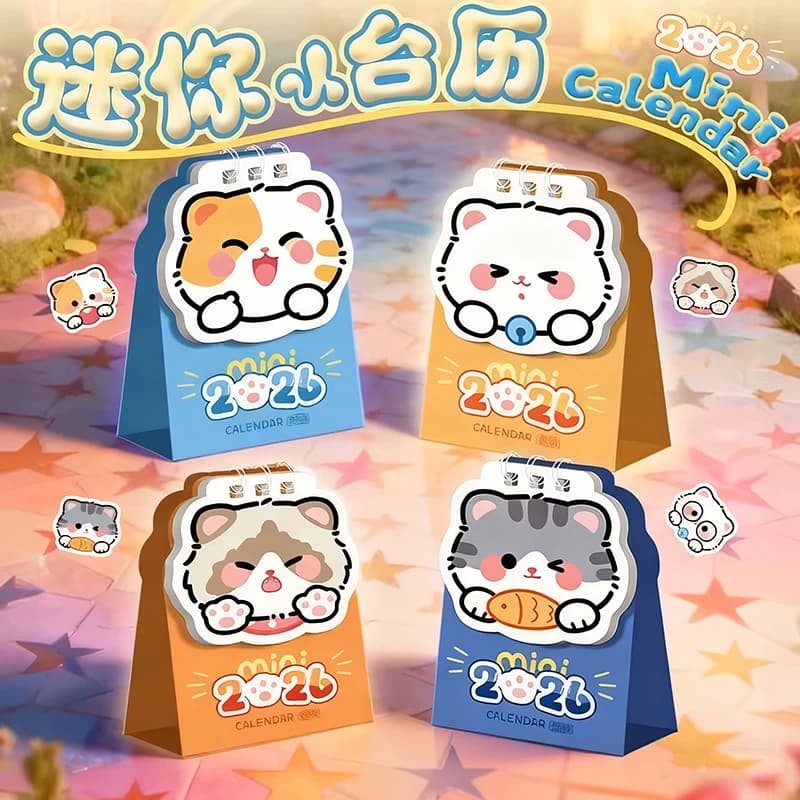 2026 Cartoon Cat Small Desk Calendar, Cute and Adorable Desktop Calendar Planner, Portable Desk Calendar Ornament