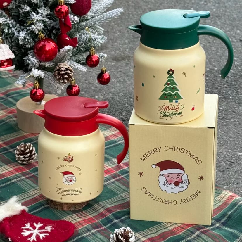 New Christmas 316 Stainless Steel Tea Pot Thermos Cup for Men and Women, Old White Tea Pot for Brewing Tea, Household Large-Capacity Kettle