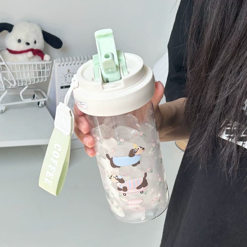 High-Looking Water Bottle with Large Capacity, New Double-Drinking Straw Cup, Cute and Portable for Students, Girls, ins Style Plastic Cup