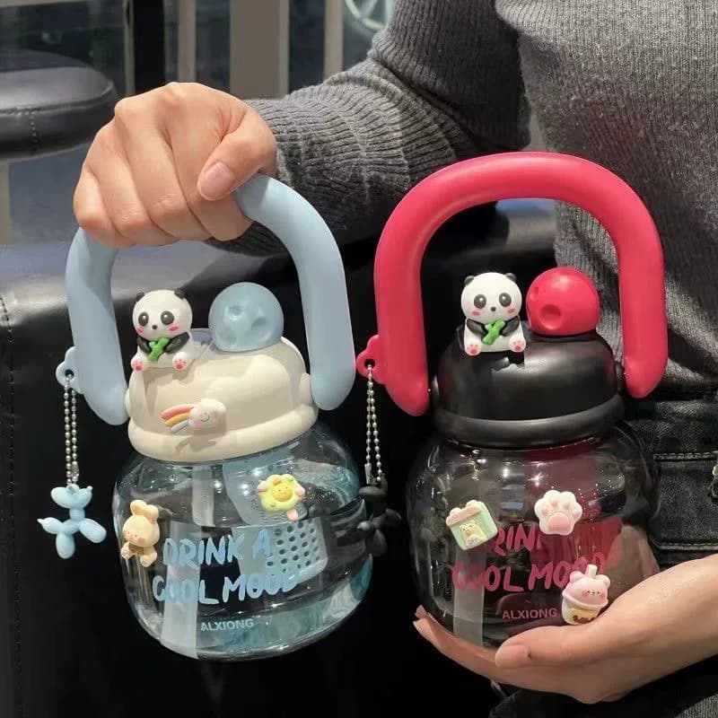 Cute Panda Big-Belly Water Cup 2026 New Model for Girls, High-Value Straw Large-Capacity Plastic Cup, Easy to Carry