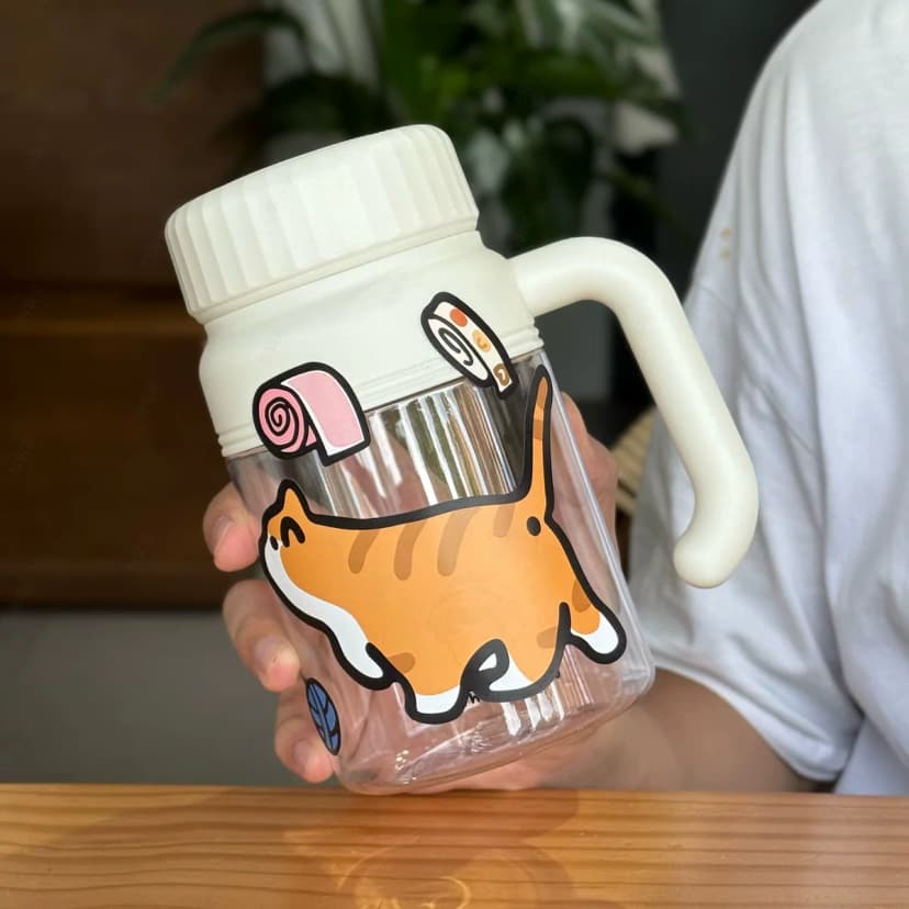 1000ml Plastic Cup with Handle, Portable Tea and Water Separation Cup, Large Capacity Office Water Cup, Student Home Use