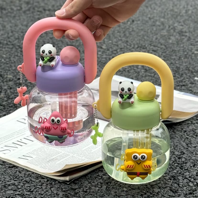 Portable Large-Capacity Plastic Straw Cup for Girls, High-Looking Student Water Bottle, Summer Dual-Use Cup