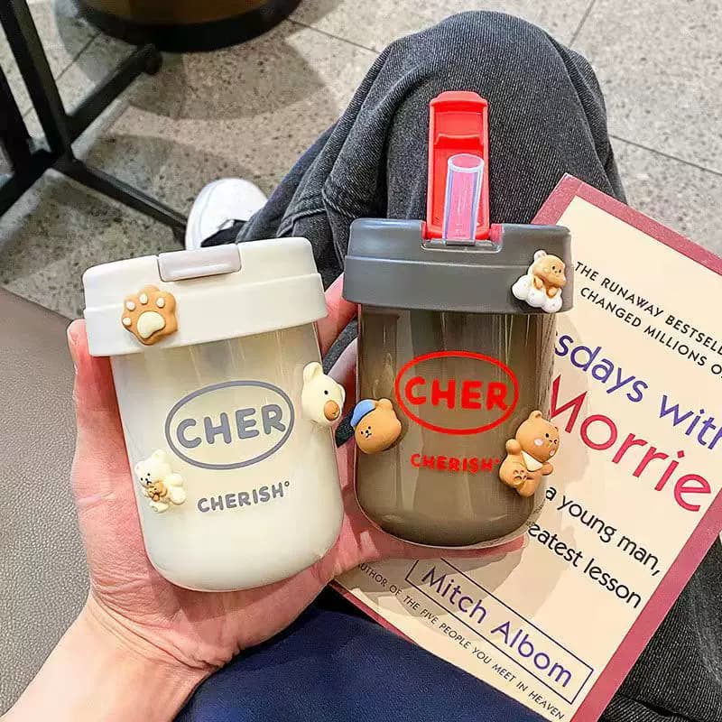 Summer ins High-Fashion Water Bottle for Girls with Lid, Super Popular Ton-Ton Cup, Cute and Creative Cup for Students, Heat-Resistant and Drop-Proof