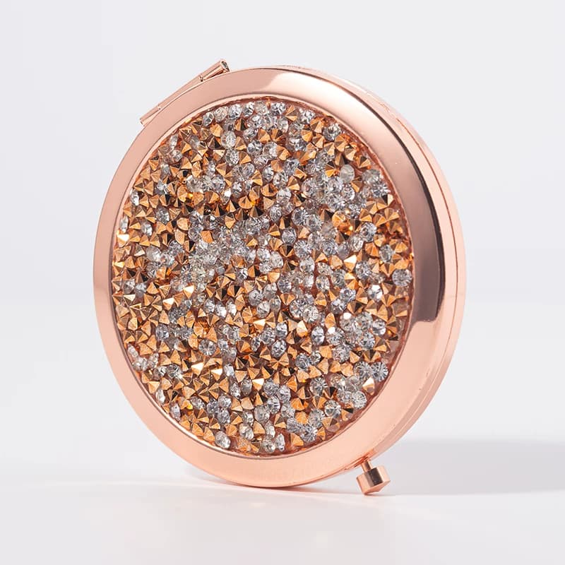 Diamond-Encrusted Makeup Mirror, Portable Mini Foldable Flip-Top Touch-Up Mirror, Exquisite Handheld Double-Sided Mirror for Students