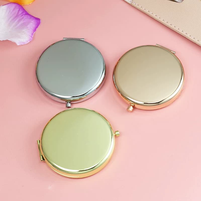 Metal Makeup Mirror, Double-Sided, Bright, Solid Color, Foldable, Portable Small Mirror, Rose Gold, Handheld, Gold Mirror