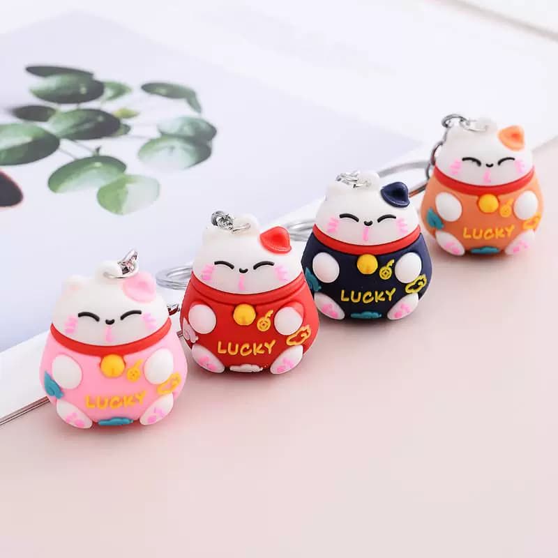 Korean-Style Epoxy Lucky Cat Keychain New Year Creative 3D Cartoon Pendant Car Key Holder In-Stock Gift