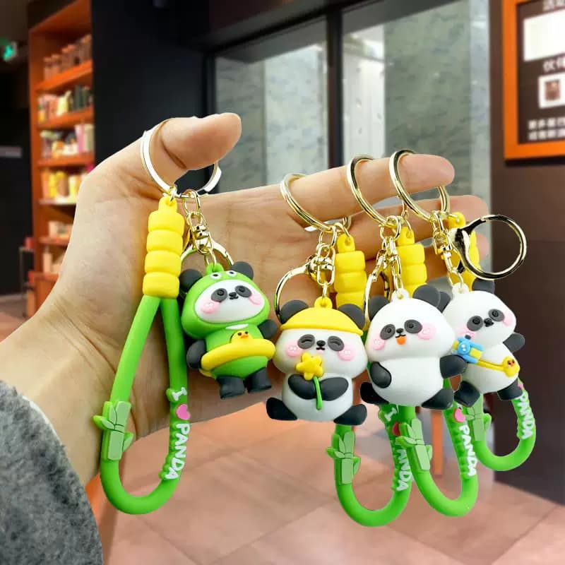 Cute Cartoon Couple Panda Keychain Pendant Doll Car Bag Keychain Pendant Student Small Gift