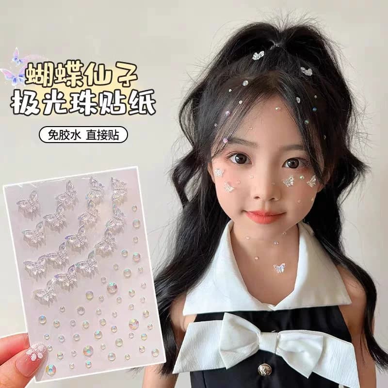 3D Butterfly Face Stickers, Face Stickers with Rhinestones, Children's Day Stage Makeup Face Accessories, Crushed Rhinestone Eye Makeup, Shiny Rhinestone Tear Drop Stickers