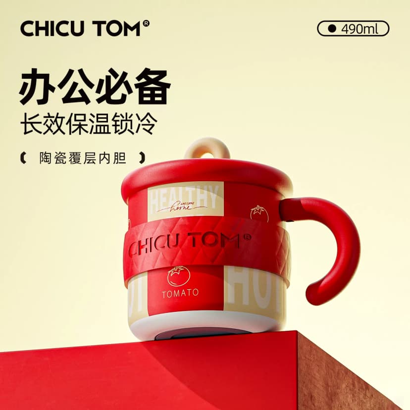 Tonton Thermos Cup for Women, Mug with Lid, Ceramic Coffee Cup, Portable Stainless Steel Water Cup for Office Use