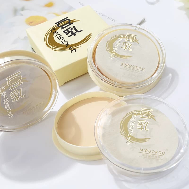 Japanese-Style Soy Milk Powder Cake Concealer, Oil Control, Long-Lasting Setting Powder, Dry and Wet Dual-Use Loose Powder, Touch-Up Makeup for Women, Domestic Product, Affordable Price