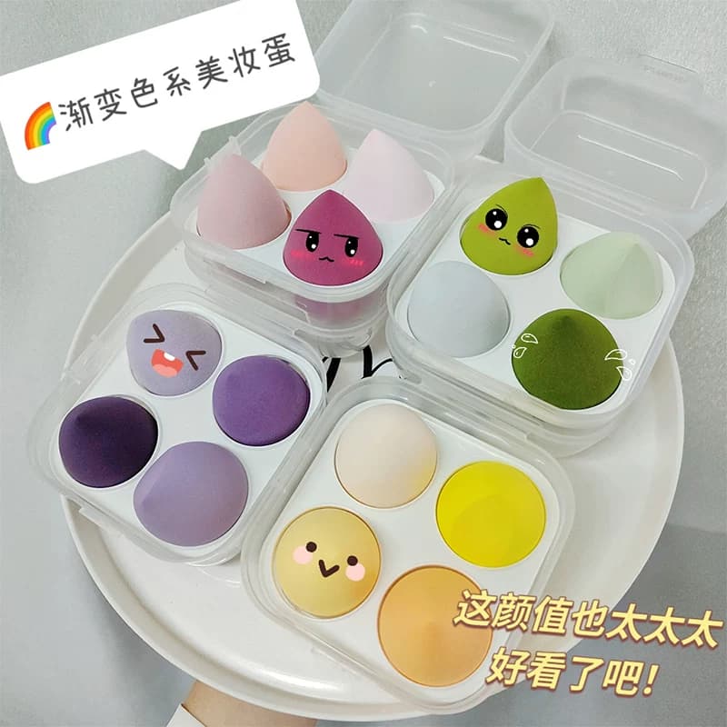 4-Pack | Egg-Shaped Makeup Sponge, Non-Absorbent, Ultra-Soft Cotton Sponge Ball, Foundation Puff, Special for Liquid Foundation Makeup