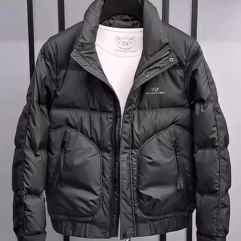 Autumn and Winter New Fashion Korean Style Cool Stand-Up Collar Warm Cotton Coat Men's Trendy Simple Solid Color Versatile Jacket Cotton-Padded Jacket